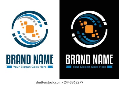 diseño de logotipo vectorial de ilustración digital de tecnología simple moderna