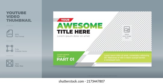 Modern simple template for video thumbnail with green and white background