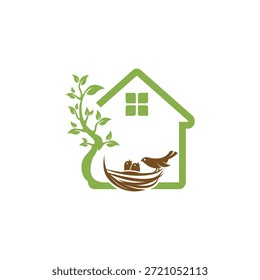 Modernes einfaches Baum Vogel Nest Logo Design, Baum Vogel Haus Logo Vektor.EPS 10