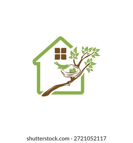 Modernes einfaches Baum Vogel Nest Logo Design, Baum Vogel Haus Logo Vektor.EPS 10