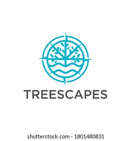 modernes, einfaches Baum Scapes Logo Design. Layoutlogo-Design-Vektorgrafik. Baum mit Wasser für die Navigation Logo Design.