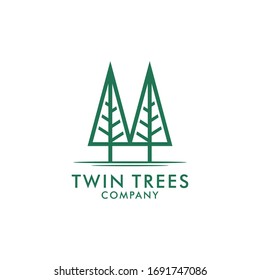 Modern simple trees logo with line art style design vector
