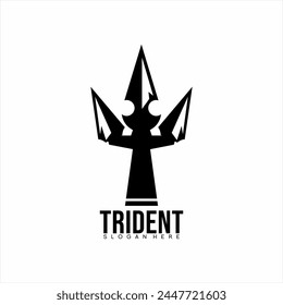 Modern simple trident logo design with king's crown concept.