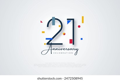 Modern simple vector 21st anniversary design. Colorful design makes the design look happy. Premium design for greetings, posters, banners and social media posts.