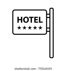 Modern and simple vector flat illustration the icon in the form of a sign with a text hotel. With thin lines for the application, website, interface, infographics on a white isolated background.