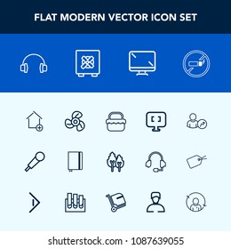 Modern, simple vector icon set with house, display, sign, tree, notebook, new, electric, summer, computer, paper, screen, monitor, home, no, tobacco, nature, apartment, landscape, cool, grass icons