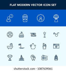 Modern, simple vector icon set with mexico, tea, modern, technology, internet, tool, jazz, balloon, equipment, kettle, drink, business, sandwich, trumpet, air, account, work, kitchen, lunch, sky icons