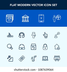 Modern, simple vector icon set with return, sea, undersea, headset, delivery, library, hand, bulb, people, online, table, finger, boat, cancel, marine, sign, search, index, technology, switch icons