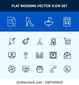 Modern, simple vector icon set with paintbrush, employee, brush, dish, market, music, tap, paper, medieval, document, pin, business, employer, people, tower, file, paint, play, architecture, job icons