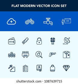 Modern, simple vector icon set with glasses, bike, money, construction, purse, vision, lighthouse, beacon, go, estate, bathroom, finance, warehouse, internet, search, antenna, cash, sea, travel icons