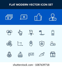 Modern, simple vector icon set with hand, fashion, people, concept, employer, success, room, hotel, business, shirt, gesture, employee, white, finance, currency, geometry, mexico, air, money icons