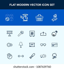 Modern, simple vector icon set with download, wrench, market, estate, package, action, relocation, tool, sale, technology, safety, web, safe, blackboard, medicine, repair, chalkboard, light icons