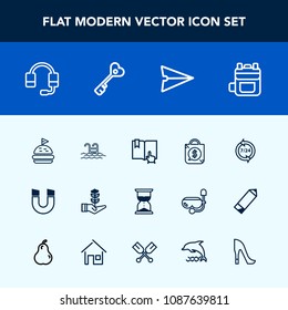 Modern, simple vector icon set with communication, tag, pool, life, microphone, nature, time, leather, food, call, technology, pole, summer, tomato, science, blue, field, bread, book, message icons