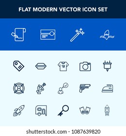 Modern, simple vector icon set with typography, bun, lettuce, internet, electricity, list, global, concept, complete, label, online, target, photo, marketing, tshirt, price, magic, ocean, space icons