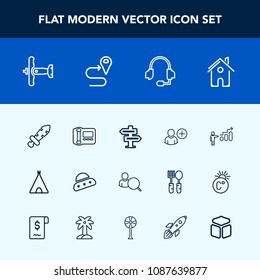 Modern, Simple Vector Icon Set With Tent, Hanger, Personal, Business, Online, Add, Door, Microphone, Progress, Growth, War, Military, Stationary, User, House, Adventure, Internet, Airplane, Camp Icons