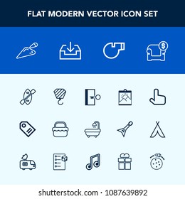 Modern, simple vector icon set with boat, object, planet, construction, web, sport, blank, exit, white, space, frame, canoe, building, picture, photo, modern, pointer, furniture, referee, escape icons