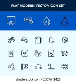 Modern, simple vector icon set with drop, buy, internet, file, abstract, sign, telephone, property, coin, email, home, bowling, unpacking, car, ball, communication, page, package, liquid, fruit icons