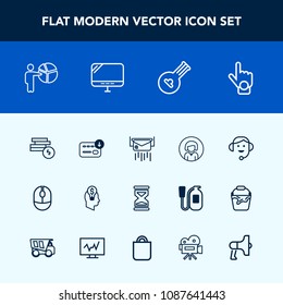 Modern, simple vector icon set with folk, headset, message, click, music, money, technology, coin, hour, lady, letter, computer, musical, gesture, hand, post, sand, girl, bank, sign, finance icons