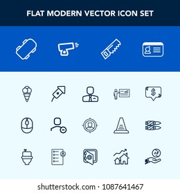Modern, simple vector icon set with web, employer, skateboard, device, name, business, marketing, delete, account, board, customer, cream, food, computer, identity, technology, saw, meeting, id icons