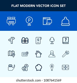 Modern, simple vector icon set with forest, card, search, fashion, photographer, photography, bank, paper, travel, hat, business, pin, environment, cell, direction, photo, telephone, mobile, pen icons