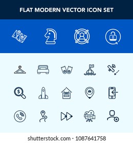 Modern, simple vector icon set with underwater, aircraft, sport, bed, security, web, clothes, buoy, fashion, map, protection, target, shuttle, double, find, airplane, sea, flipper, supermarket icons