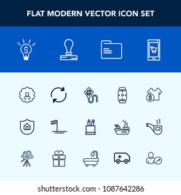 Modern, simple vector icon set with equipment, price, refresh, mexico, cost, business, hand, office, internet, phone, reload, fun, watch, home, clock, pencil, kite, online, sky, concept, app icons