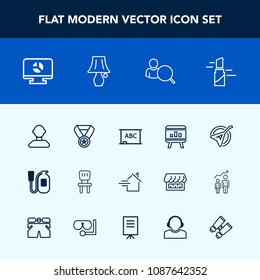 Modern, simple vector icon set with profile, light, home, string, business, reward, blackboard, rent, chalkboard, music, house, beauty, male, room, folk, safety, success, web, makeup, musical icons