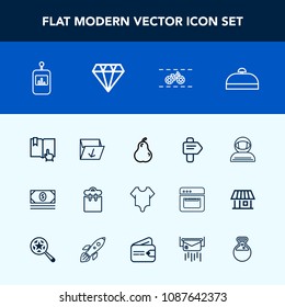 Modern, simple vector icon set with trip, astronaut, rubbish, science, pretty, box, money, open, cosmonaut, girl, television, coin, control, model, button, bicycle, spacesuit, cute, trash, phone icons