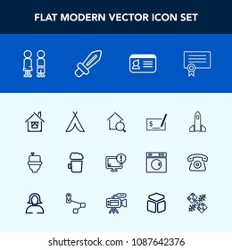 Modern, simple vector icon set with drink, pub, shuttle, travel, adventure, success, outdoor, business, building, space, check, home, monitor, identification, standing, certificate, computer, wc icons