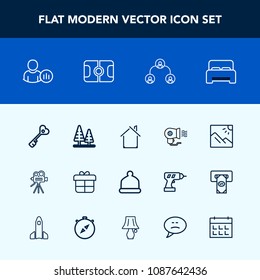 Modern, simple vector icon set with forest, online, fashion, hierarchy, security, sign, home, gift, holiday, building, retro, decoration, architecture, status, door, bed, present, business, box icons
