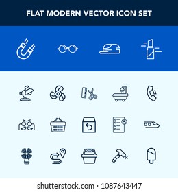 Modern, simple vector icon set with return, glasses, cell, beauty, sale, party, makeup, hat, hair, air, cap, lamp, interior, ventilator, festival, table, red, holiday, science, delivery, basket icons