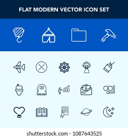 Modern, simple vector icon set with development, close, success, growth, camp, alien, plane, file, sign, progress, airplane, monster, hot, nautical, character, tag, flight, helm, rudder, shovel icons