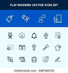 Modern, simple vector icon set with money, sale, clock, chair, location, oil, internet, person, refresh, gas, relocation, phone, arrow, hour, mobile, alarm, seat, quality, window, furniture, map icons