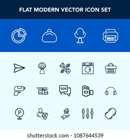Modern, simple vector icon set with business, pistol, sale, nature, technology, blue, equipment, satellite, web, landscape, laundry, presentation, transportation, danger, game, help, store, air icons
