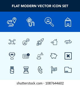 Modern, simple vector icon set with location, network, replace, first, money, winner, change, replacement, space, web, home, alarm, estate, freelancer, rent, navigation, fun, launch, map, boy icons