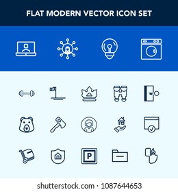 Modern, simple vector icon set with lady, optical, video, animal, mexico, equipment, queen, young, laundry, vision, exercise, clean, escape, face, wild, workout, construction, axe, royal, beach icons