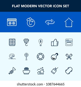 Modern, simple vector icon set with electric, cooking, seafood, estate, sound, internet, search, safe, kitchen, water, sea, tape, white, stereo, travel, food, inflatable, ring, audio, cooler icons
