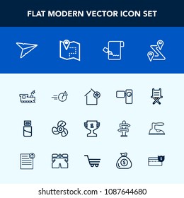 Modern, simple vector icon set with message, house, navigation, fan, electric, man, railway, home, route, winner, transportation, first, chair, send, train, night, road, email, usb, transport icons