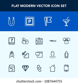 Modern, simple vector icon set with science, hit, magnetic, sign, drink, book, strike, national, tshirt, sos, pole, ball, america, chat, pen, paper, nurse, game, up, cocktail, care, sport, juice icons