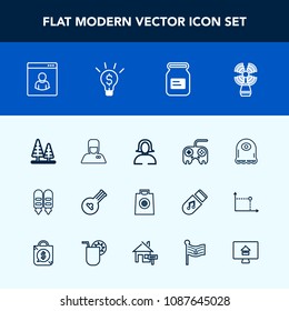 Modern, simple vector icon set with gift, monster, sale, tree, face, uniform, forest, web, can, service, profile, cartoon, male, landscape, lighthouse, bellhop, music, girl, nature, internet,  icons