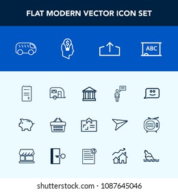 Modern, simple vector icon set with van, bus, left, blackboard, face, sale, market, europe, greek, bill, store, business, investment, chalkboard, smile, greece, download, direction, shop, web icons