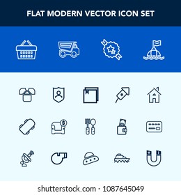 Modern, simple vector icon set with safety, shop, fork, life, modern, buoy, market, store, interior, skateboard, sofa, dinner, home, skate, security, spoon, sea, protect, web, extreme, furniture icons