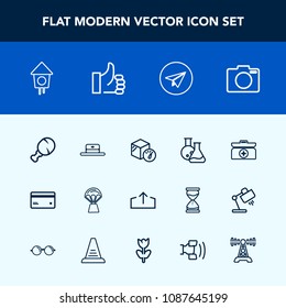 Modern, simple vector icon set with message, upload, download, equipment, tool, plastic, fashion, banking, kit, communication, package, money, air, wooden, emergency, chicken, fast, aid, sky icons