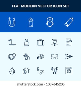 Modern, simple vector icon set with package, education, kite, surgeon, delivery, internet, winner, ocean, cargo, money, mexico, desktop, success, hand, box, sky, luggage, coin, business, blue icons