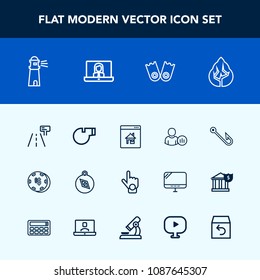 Modern, simple vector icon set with nature, casino, summer, east, road, house, real, luck, street, south, direction, traffic, sport, tree, fishing, flipper, hook, lighthouse, object, finger, rod icons
