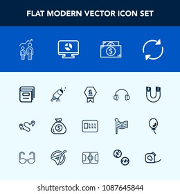 Modern, simple vector icon set with pole, personal, achievement, music, cash, magnetic, award, first, business, astronomy, security, sound, safety, success, map, audio, position, lock, place icons