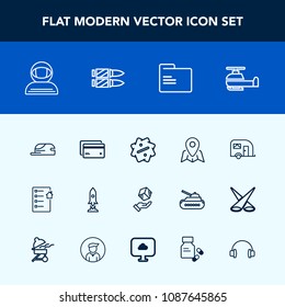 Modern, simple vector icon set with sale, helicopter, folder, contract, estate, real, card, cap, transportation, traffic, file, technology, spacesuit, fashion, money, science, vehicle, office icons