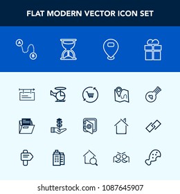 Modern, simple vector icon set with position, musical, shop, map, transport, banner, music, life, bank, safety, file, sand, safe, banking, air, sign, instrument, destination, paper, package, pin icons