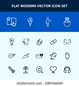 Modern, simple vector icon set with guitar, mobile, business, book, field, pointing, money, white, people, pole, list, tool, musical, hyperlink, showing, document, fashion, food, music, shovel icons