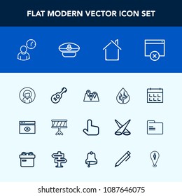 Modern, simple vector icon set with click, young, timetable, travel, location, building, architecture, music, face, house, internet, instrument, work, white, web, hour, pin, sign, computer, lady icons